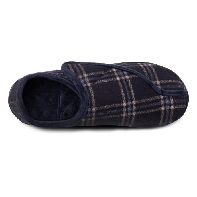 Isotoner Mens Velour Closed Back Slipper With Velcro Opening Navy Check Extra Image 4